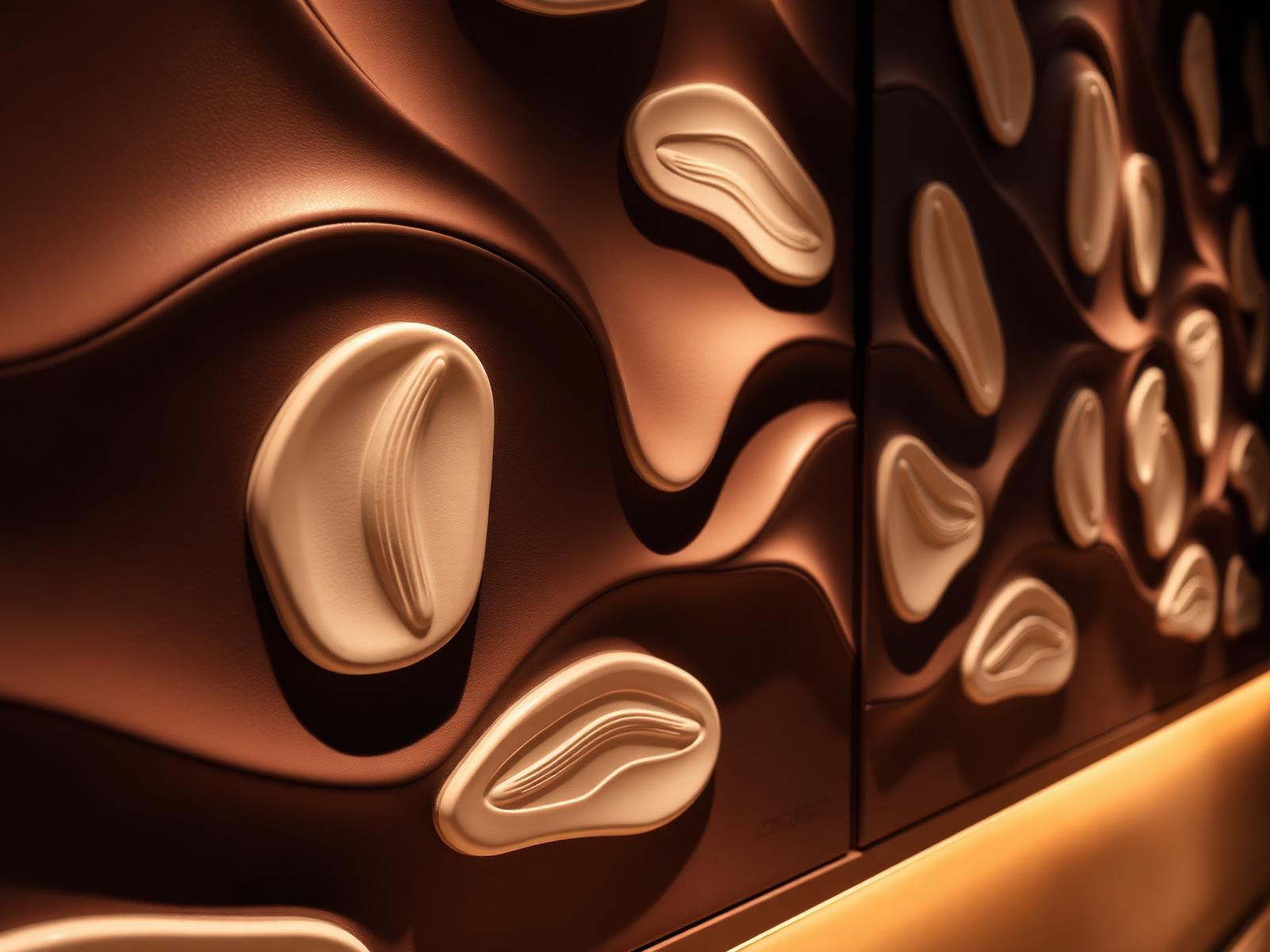 Sculptural acoustic panel with ceramic relief in warm brown tones